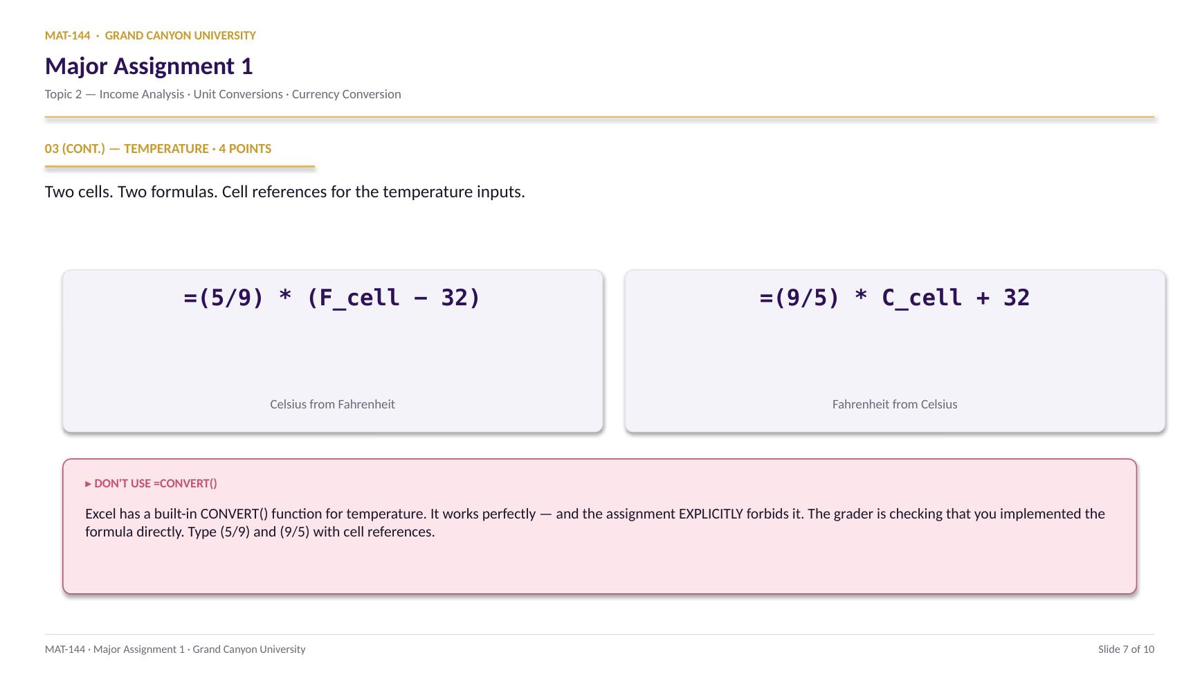 MA1 slide 7 of 10: Temperature formulas